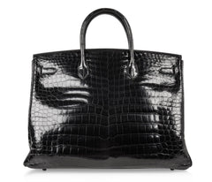 Birkin 40 Bag Black Porosus Crocodile Palladium