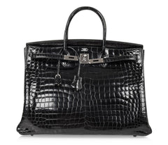 Birkin 40 Bag Black Porosus Crocodile Palladium