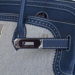 Birkin Limited Edition 40 Ghillies Bag Blue de Prusse Blue Toile with Palladium Hardware