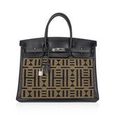 Limited Edition Vintage Horizons Birkin 40 Black Box Leather with Gold Embroidered Toile
