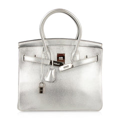 Limited Edition Birkin 30 Bag Silver Metallic Chevre Leather with Palladium Hardware