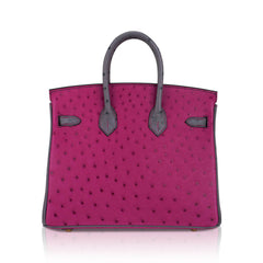 Birkin HSS 25 Bag Rose Pourpre and Gris Agate Ostrich with Gold Hardware