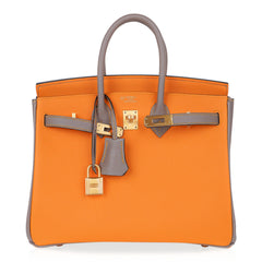 Birkin HSS 25 Bag Jaune Ambre / Gris Asphalte Gold Hardware