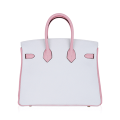 Special Order HSS Birkin 25 Bag Rose Sakura & White Clemence Leather Gold Hardware