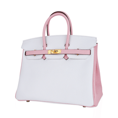 Special Order HSS Birkin 25 Bag Rose Sakura & White Clemence Leather Gold Hardware