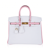 Special Order HSS Birkin 25 Bag Rose Sakura & White Clemence Leather Gold Hardware