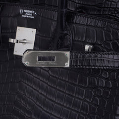 Birkin HSS 30 Matte Porosus Crocodile Black / Rose Pourpre Bag