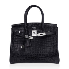 Birkin HSS 30 Matte Porosus Crocodile Black / Rose Pourpre Bag
