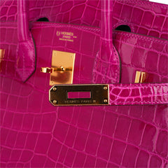Special Order HSS Birkin 30 Bag Rose Scheherazade and Blue Paon Crocodile with Gold Hardware