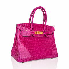 Special Order HSS Birkin 30 Bag Rose Scheherazade and Blue Paon Crocodile with Gold Hardware