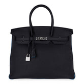 Special Order HSS Birkin 35 Bag Black Turquoise Togo Leather with Brushed Palladium Hardware