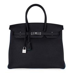 Special Order HSS Birkin 35 Bag Black Turquoise Togo Leather with Brushed Palladium Hardware