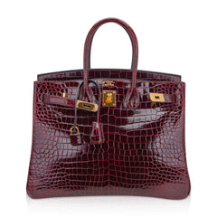 Special Order HSS Birkin 35 Bag Bordeaux Porosus Crocodile with Gold Hardware
