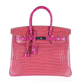 Special Order HSS Birkin 35 Bag Rose Indienne and Fuchsia Porosus Crocodile with Palladium Hardware