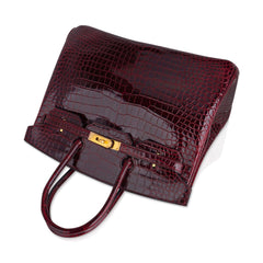 Special Order HSS Birkin 35 Bag Bordeaux Porosus Crocodile with Gold Hardware
