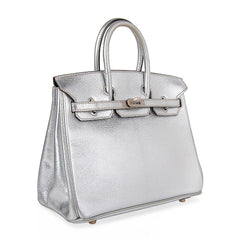 Birkin 25 Bag Metallic Silver Chevre with Brushed Palladium Hardware