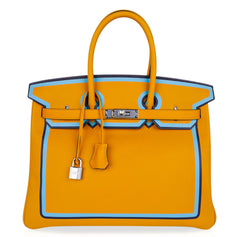 Birkin 35 Bag Jaune Ambre Blue Indigo Blue Celeste Limited Edition New