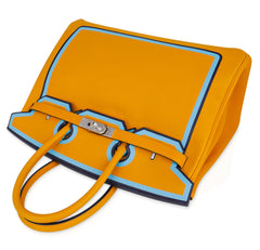 Birkin 35 Bag Jaune Ambre Blue Indigo Blue Celeste Limited Edition New