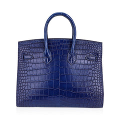 Limited Edition Birkin 25 Bag Sellier Indigo Aizome Porosus Crocodile with Palladium Hardware