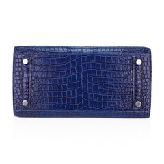 Limited Edition Birkin 25 Bag Sellier Indigo Aizome Porosus Crocodile with Palladium Hardware