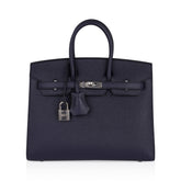 Birkin Sellier 25 Bag Blue Indigo Epsom Leather with Palladium Hardware