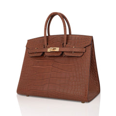 Birkin Sellier 25 Bag Gold Matte Alligator with Gold Hardware