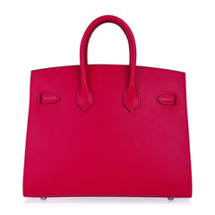 Birkin 25 Sellier Bag Framboise Veau Madame Leather with Palladium Hardware