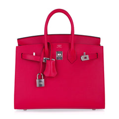 Birkin 25 Sellier Bag Framboise Veau Madame Leather with Palladium Hardware
