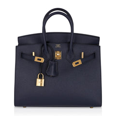 Birkin 25 Sellier Bag Bleu Indigo Gold Hardware Epsom Leather New w/Box