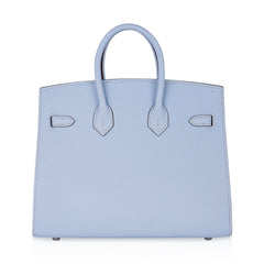 Birkin 25 Sellier Bag Blue Brume Epsom Palladium Hardware New