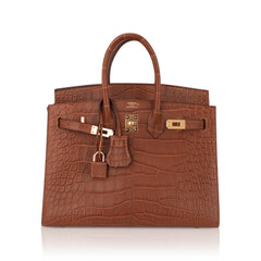 Birkin Sellier 25 Bag Gold Matte Alligator with Gold Hardware