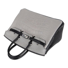 Birkin 25 HSS Bag Gris Perle / Black Matte Alligator Palladium Hardware
