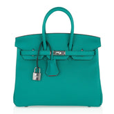 Verso Birkin 25 Bag Vert Verone & Rose Lipstick Novillo Leather with Palladium Hardware