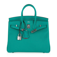 Verso Birkin 25 Bag Vert Verone & Rose Lipstick Novillo Leather with Palladium Hardware
