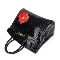 Limited Edition HSS Birkin 35 Black La Rosee Porosus Crocodile Bag Gold Hardware