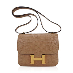 Mini Constance Bag 18 Chai Matte Alligator with Gold Hardware