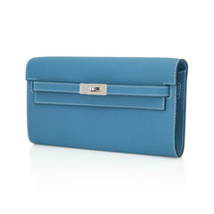 Kelly Classique To Go Wallet New Blue Jean Epsom with Palladium Hardware