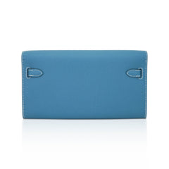 Kelly Classique To Go Wallet New Blue Jean Epsom with Palladium Hardware