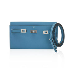 Kelly Classique To Go Wallet New Blue Jean Epsom with Palladium Hardware