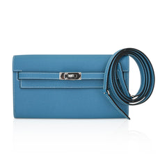 Kelly Classique To Go Wallet New Blue Jean Epsom with Palladium Hardware