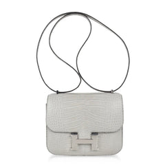 Mini Constance Bag 18 Gris Perle Matte Alligator with Palladium Hardware