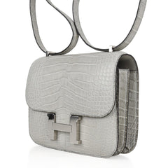 Mini Constance Bag 18 Gris Perle Matte Alligator with Palladium Hardware