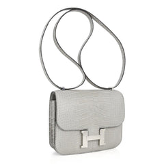 Mini Constance Bag 18 Gris Perle Matte Alligator with Palladium Hardware