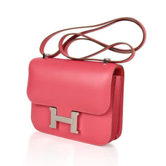 Mini III Constance 18 Bag Rose Lipstick Pink Veau Tadelakt Leather with Palladium Hardware