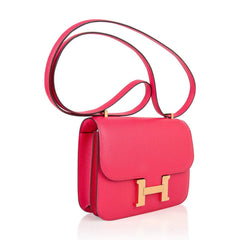 Mini Constance 18 Bag Rose Extreme Epsom Leather with Gold Hardware