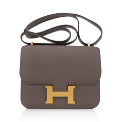 Mini Constance 18 Bag Etain Epsom Leather with Gold Hardware