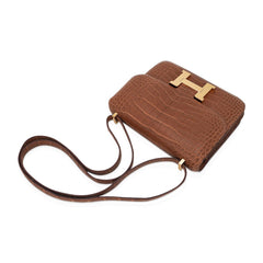 Mini Constance 18 Mirror Bag Gold Matte Alligator with Gold Hardware
