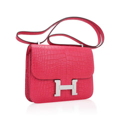 Mini Constance 18 Rose Extreme Matte Alligator Bag with Palladium Hardware