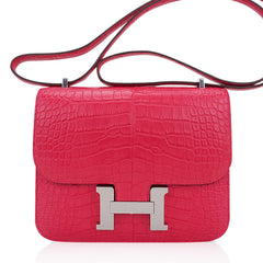 Mini Constance 18 Rose Extreme Matte Alligator Bag with Palladium Hardware