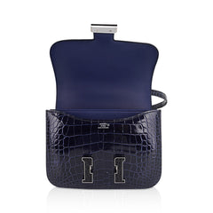 Mini Constance 18 Bag Tri-Color Blue Sapphire, Vert Rousseau, & Black Alligator with Palladium Hardware